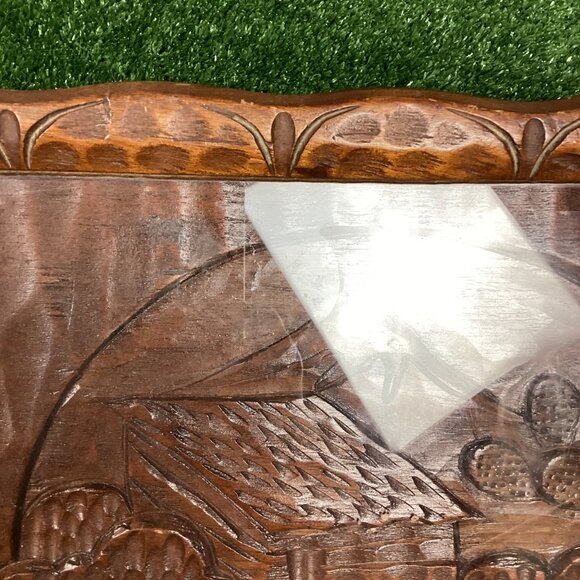Vintage Mexican Hand Carved Wood Tray with Glass & Handles - Picture 3 of 12